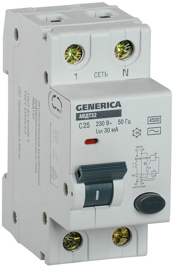 IEK GENERICA Автоматический выключатель дифференциального тока АВДТ 32 C25 MAD25-5-025-C-30 — миниатюра 1