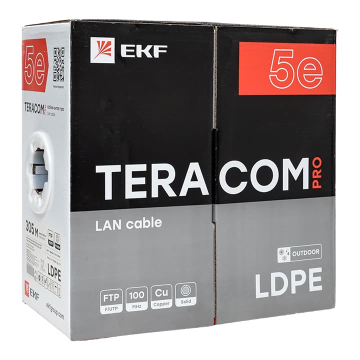 EKF Кабель витая пара TERACOM Cat.5E F/UTP 4 пары solid внешний оболочка LDPE цвет черный (упак. 305м) — миниатюра 3