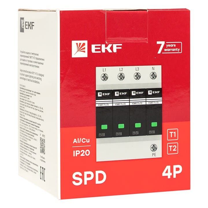 EKF Устройство защиты от импульсных перенапряжений Т1+Т2; Iimp-12,5kA; In-20kA; Uc-275В; 3+1 — миниатюра 3