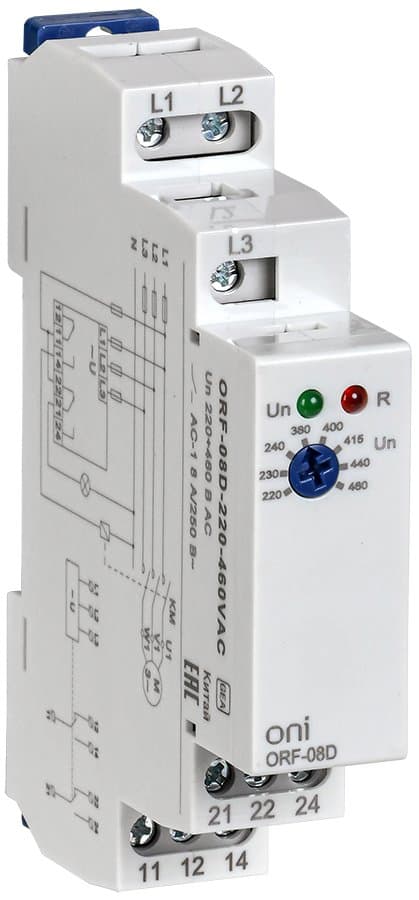 IEK ONI Реле фаз ORF-08D 3ф 2 контакта 220-460В AC