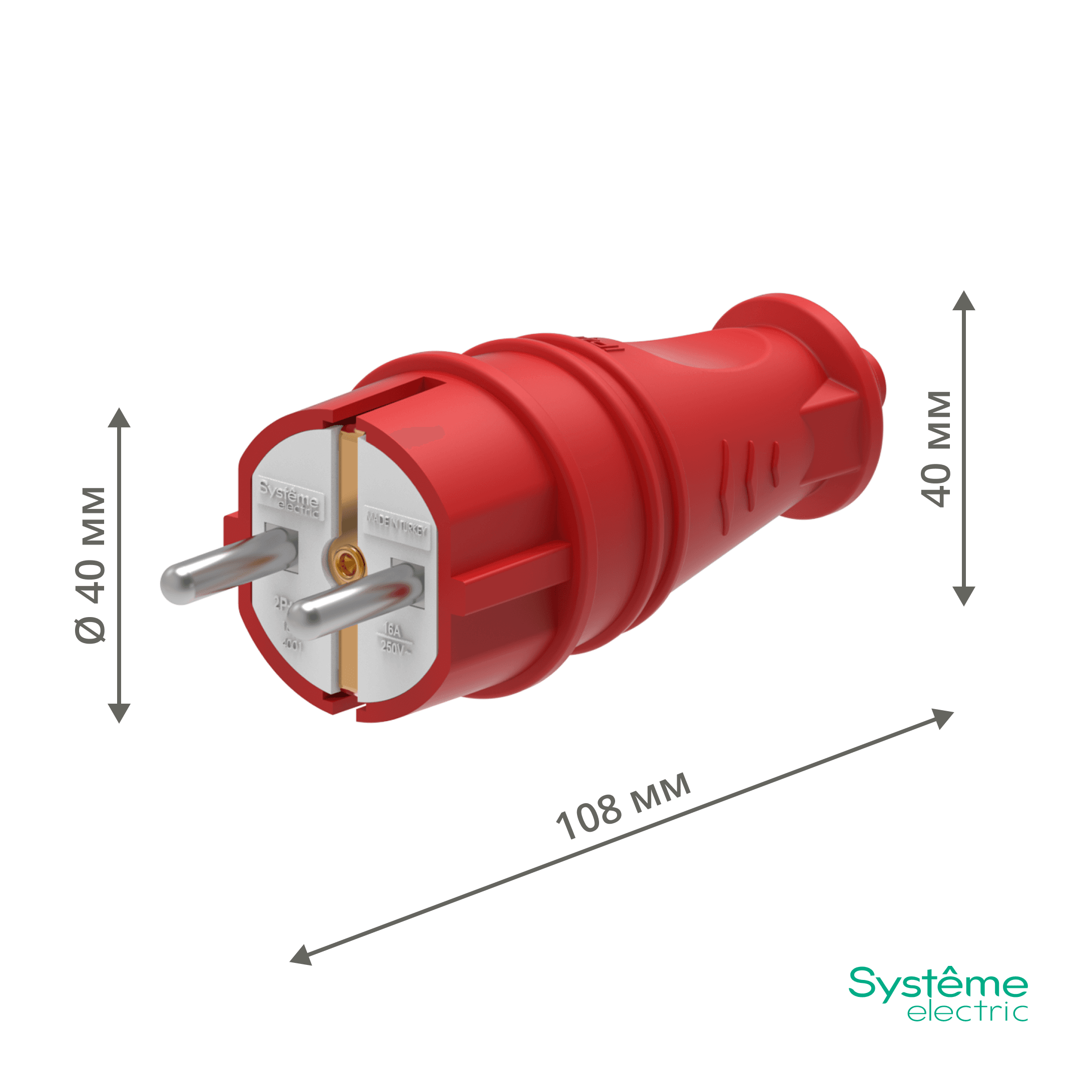 Systeme Electric MultiSet Красная Вилка 2К+З прямая каучуковая 16А/250В IP44 — миниатюра 2