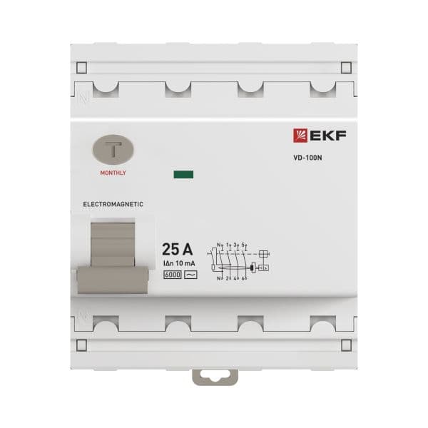EKF Выключатель дифференциального тока ВД-100N 4P 25А 10мА тип AC эл-мех 6кА PROXIMA — миниатюра 4