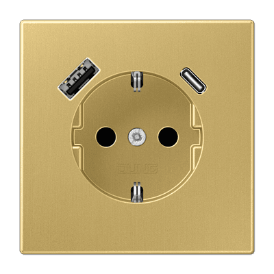 JUNG Розетка SCHUKO® с USB-зарядным устройством, тип A + тип С; термопласт; латунь Classic ME1520-15CAC-L