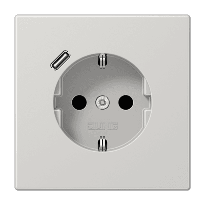 JUNG Розетка SCHUKO® с USB-зарядным устройством тип С термопласт светло-серый LS1520-18CLG