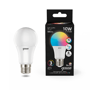 Gauss Лампа A60 10W E27 RGBW димирование LED 1/50 102102410