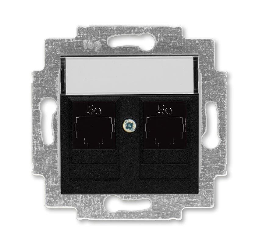 ABB EPJ Levit антрацит / дымчатый чёрный Розетка компьютерная, 2хRJ45 кат,5e, антрацит 2CHH295118A6063