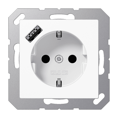 JUNG Розетка SCHUKO® с USB-зарядным устройством, тип А термопласт белый A1520-18AWW