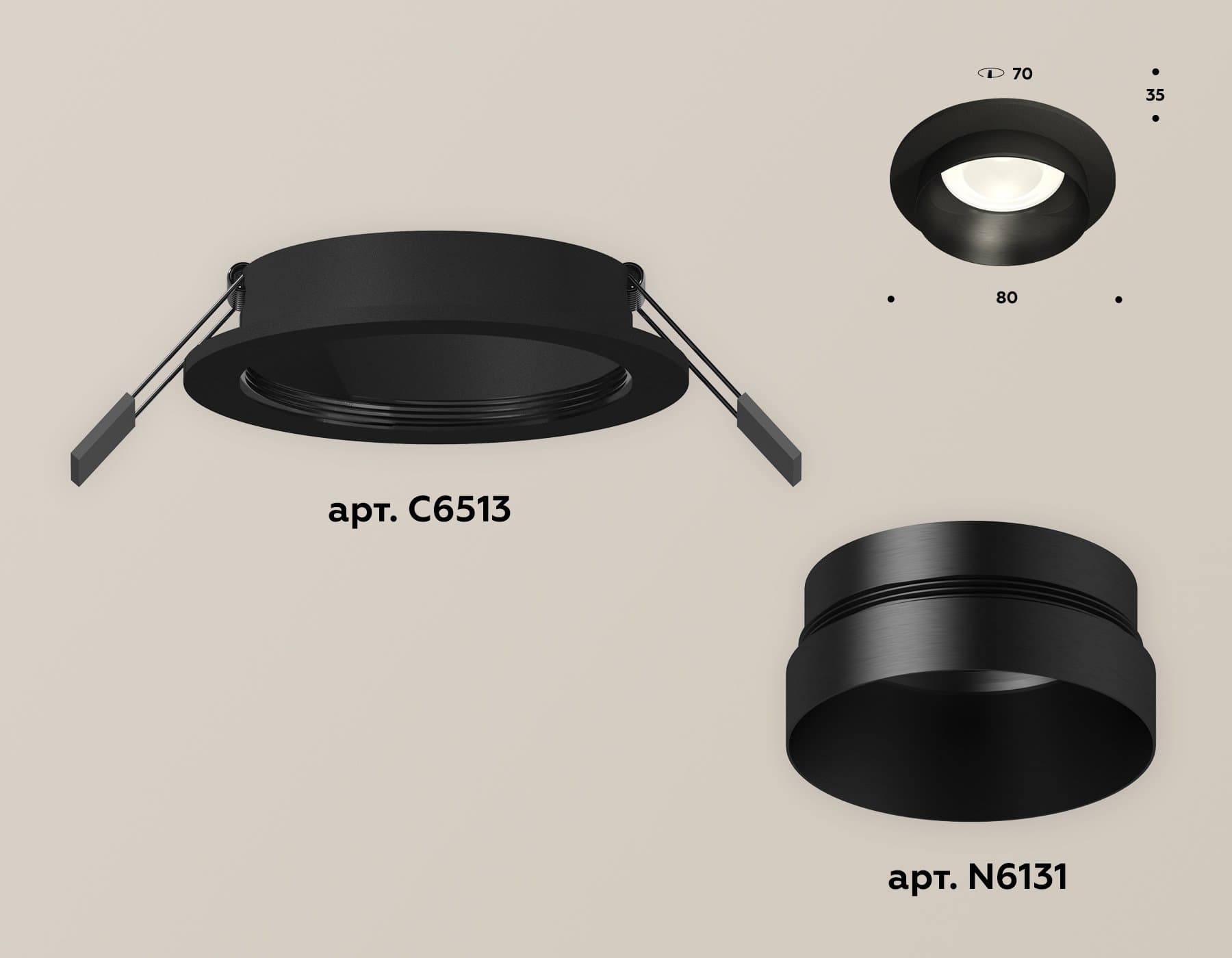 Ambrella Комплект встраиваемого светильника XC6513021 SBK/PBK черный песок/черный полированный MR16 GU5.3 (C6513, N6131) — миниатюра 2