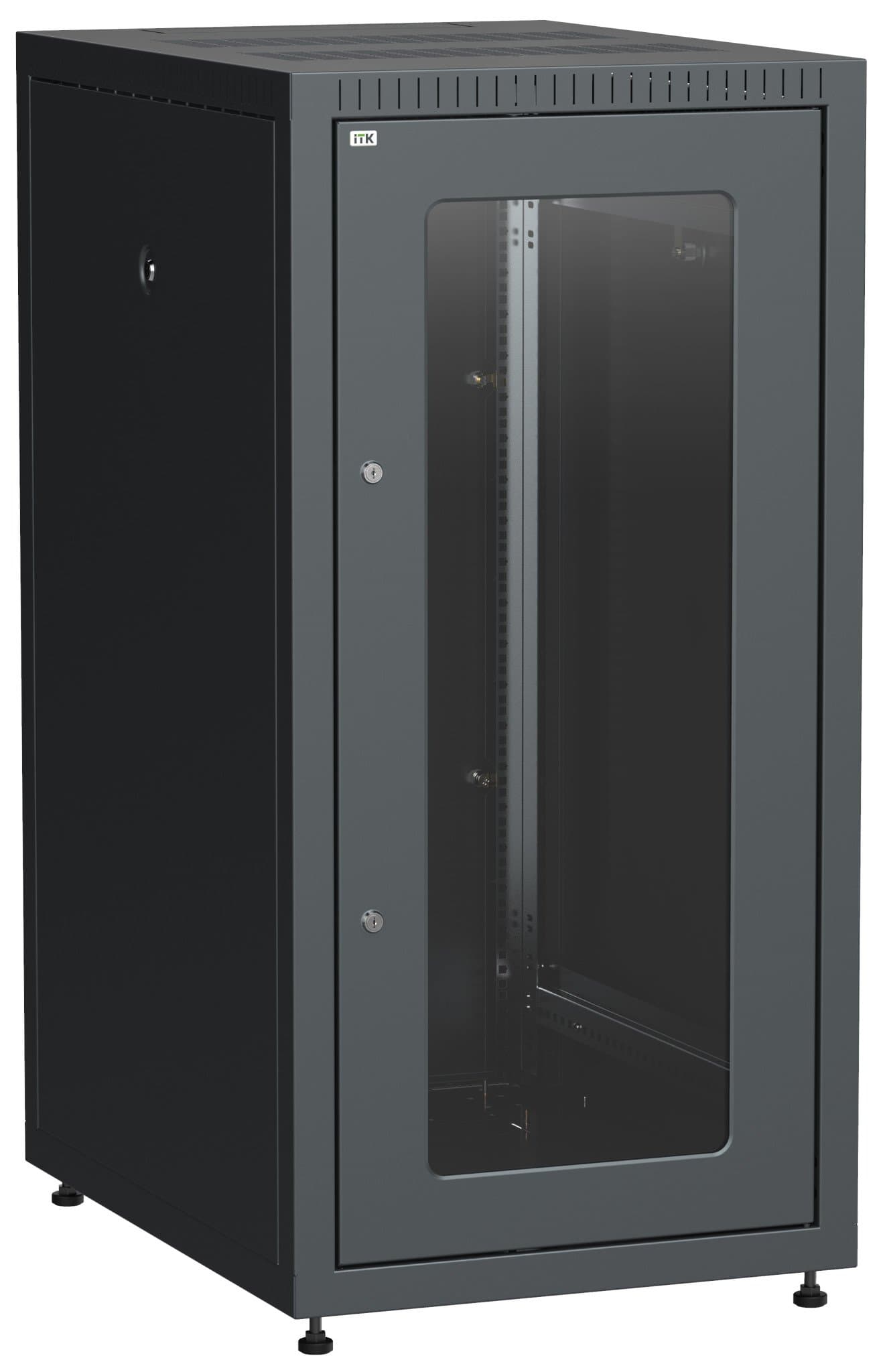 IEK LINEA E ITK Шкаф LINEA E 24U 600х800мм двери 2шт стеклянные и металлические черный LE05-24U68-GM