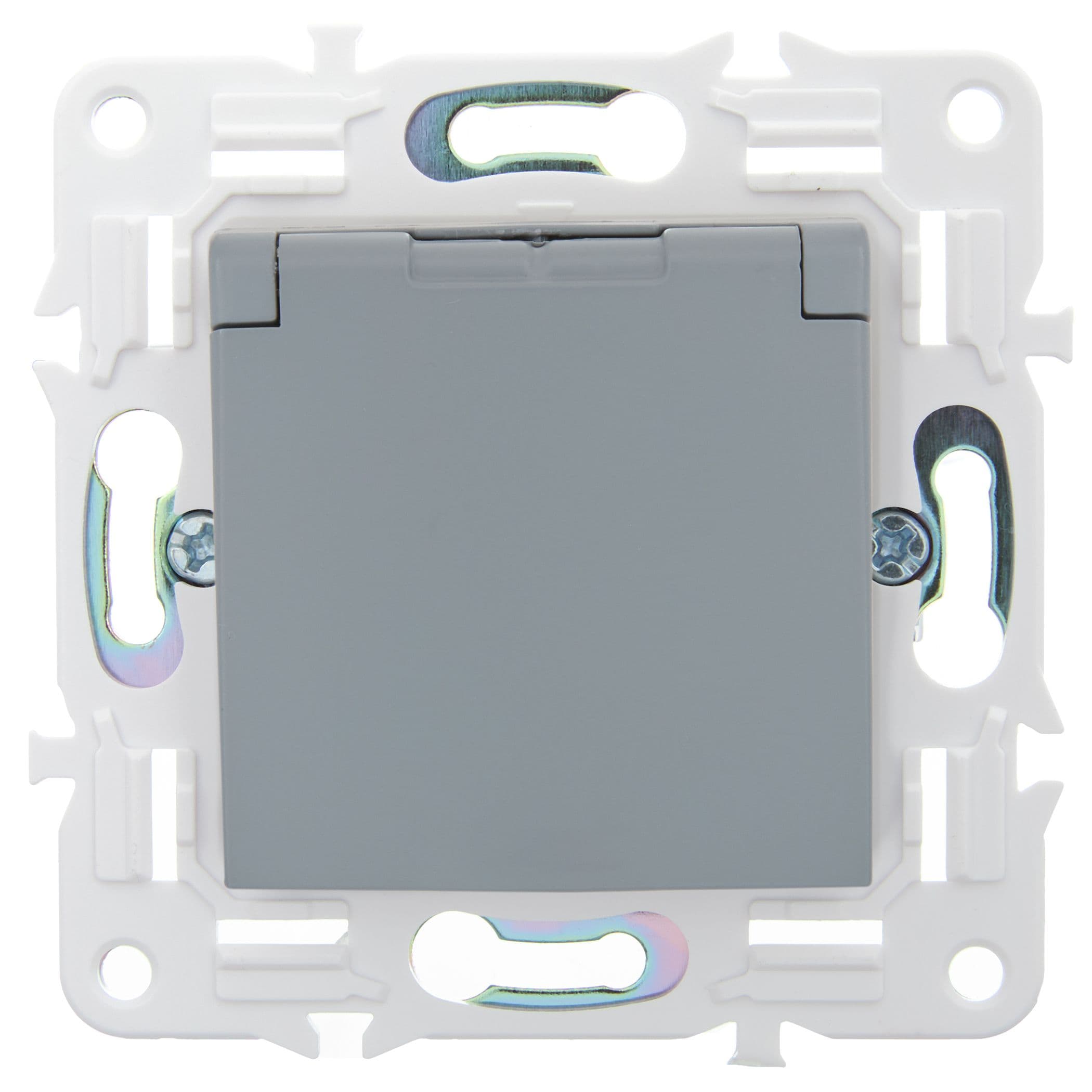 IEK SKANDY Серый Розетка с/з с защитными шторками и крышкой 16А IP44 SK-R11Gr — миниатюра 2