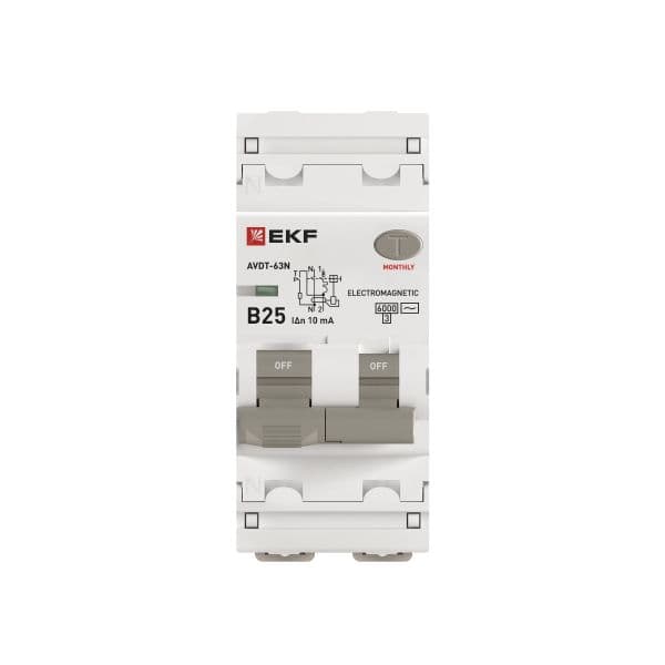 EKF Автоматический выключатель дифференциального тока АВДТ-63N 1P+N 25А характеристика B 10мА тип AC электромеханический 6кА PROXIMA — миниатюра 5