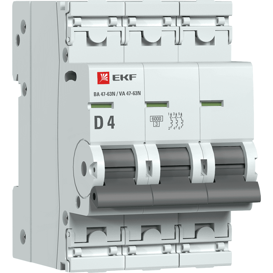 EKF Автоматический выключатель 3P 4А (D) 6кА ВА 47-63N PROxima M636304D