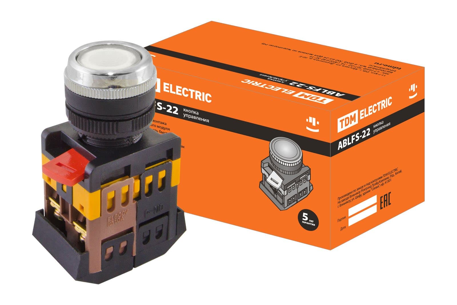 TDM Кнопка ABLFS-22 белый d22мм неон/230В 1з+1р SQ0704-0012