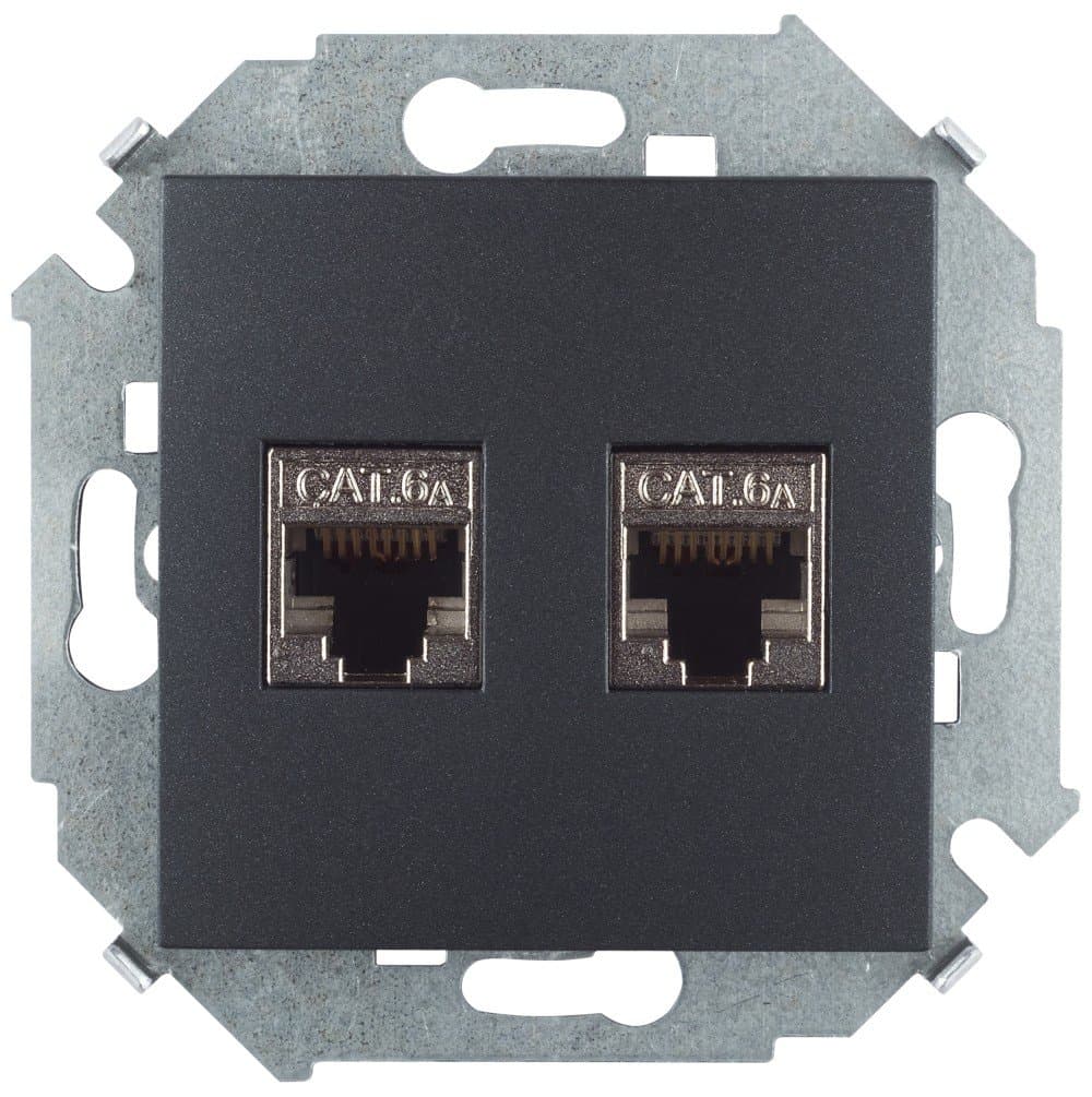 Simon 15 Графит Розетка компьютерная двойная 2хRJ45 кат.6A (АМР, FTP) 1591564-038
