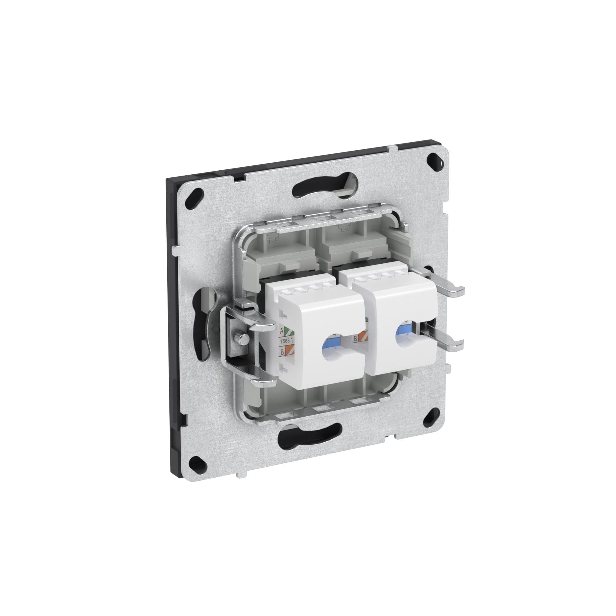 DKC KANT Компьютерная розетка RJ-45 без шторки, кат.5е двойная, черный уголь — миниатюра 5