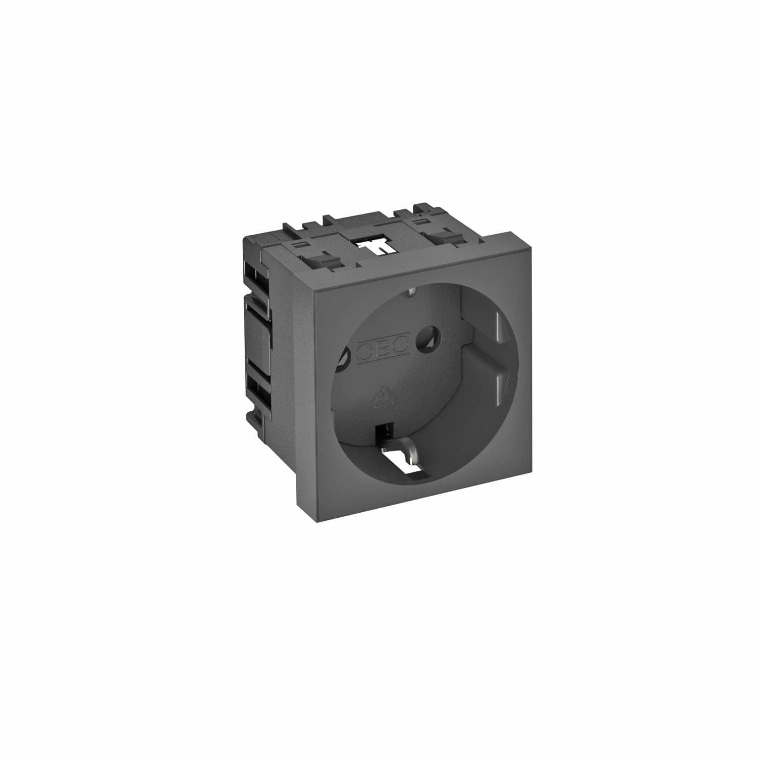 OBO Bettermann Розетка силовая 0° одинарная 2К+З, 1 модуль Modul45, 45х45 мм, со шторками, 16А 250В черная 6120016