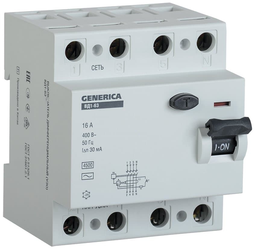 IEK GENERICA УЗО ВД1-63 4Р 25А 30мА MDV15-4-025-030 — миниатюра 2