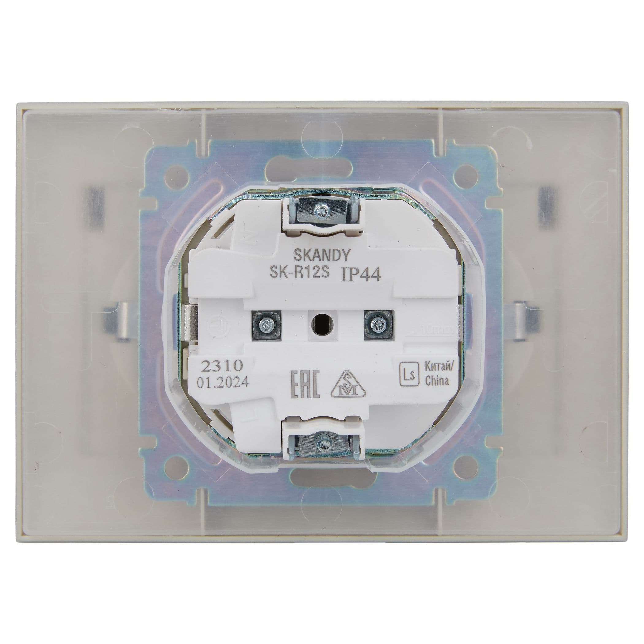 IEK SKANDY Серебряный Розетка 2-ая с/з с крышкой 16А в сборе IP44 SK-R12S — миниатюра 3