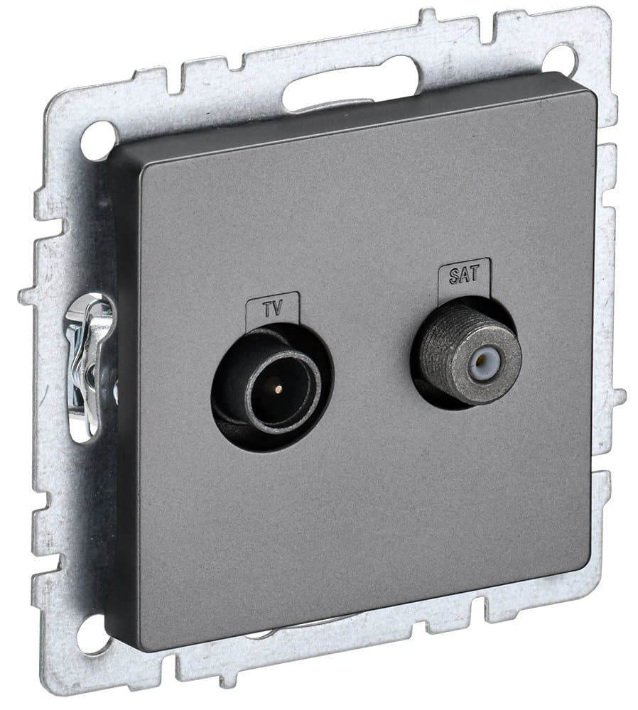 IEK BRITE BASE Сталь Розетка двойная TV+SAT РТВ/РСп12-БрС