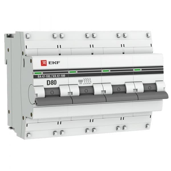 EKF PROxima ВА 47-100 Автоматический выключатель (D) 4P 80А 10kA mcb47100-4-80D-pro