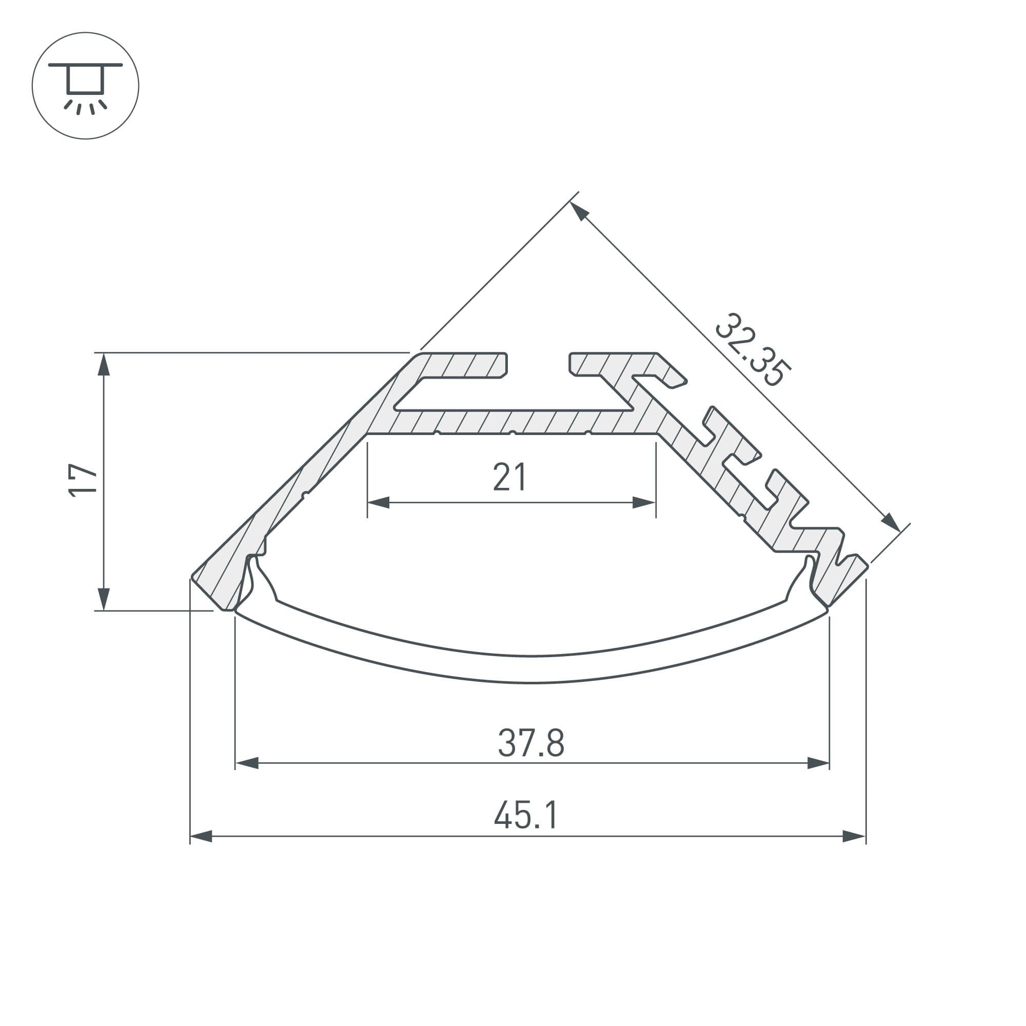 Arlight Профиль KLUS-P45-2000 ANOD (Алюминий) 020898 — миниатюра 3