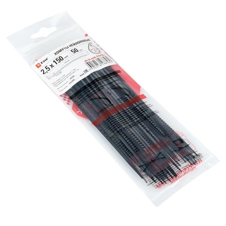 EKF PROxima Хомут P6.6 стандартный (ч), 2.5x150 (50шт) FlexLock — миниатюра 2