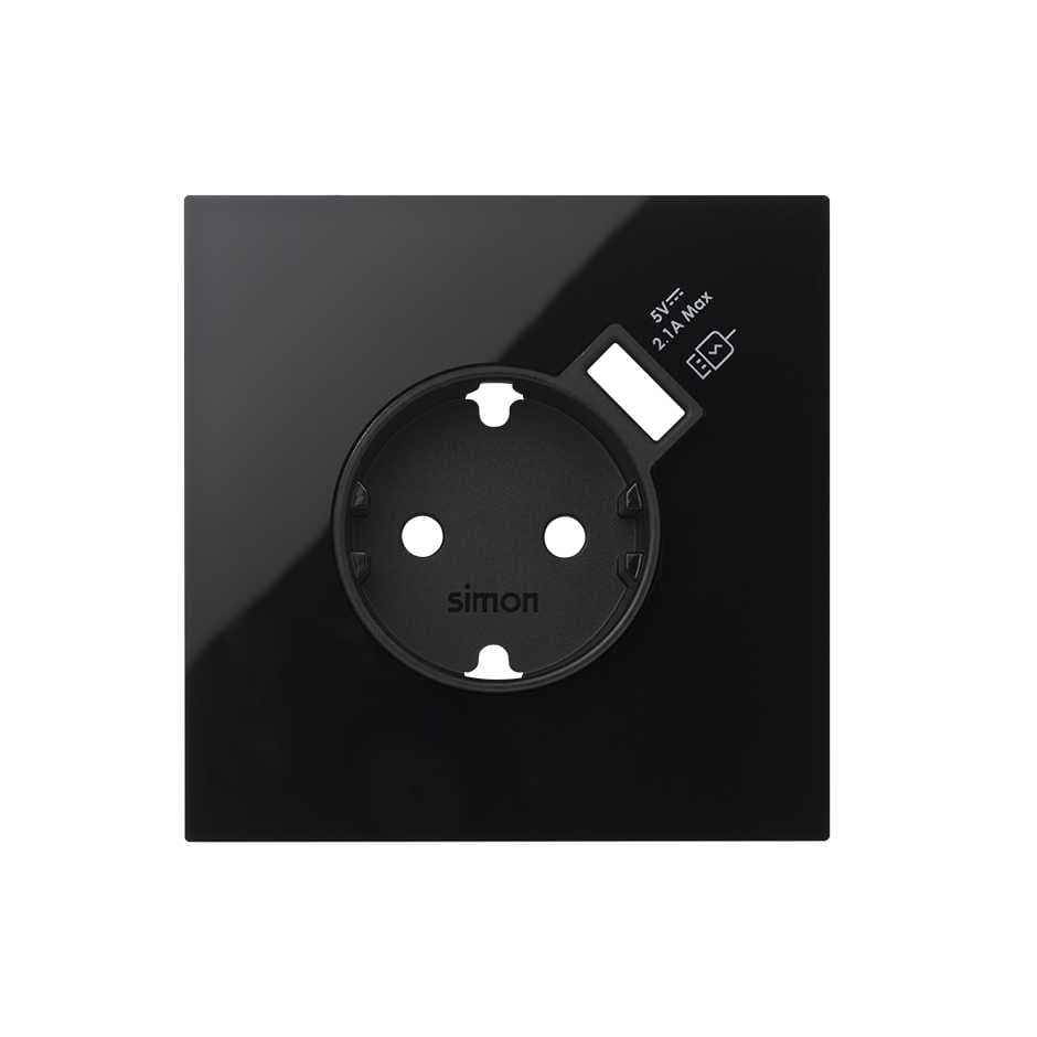 Simon 100 Черный глянец Кит 1 пост, фронт. Накладка на 1 розетку Schuko с з/у USB SC 10020109-138