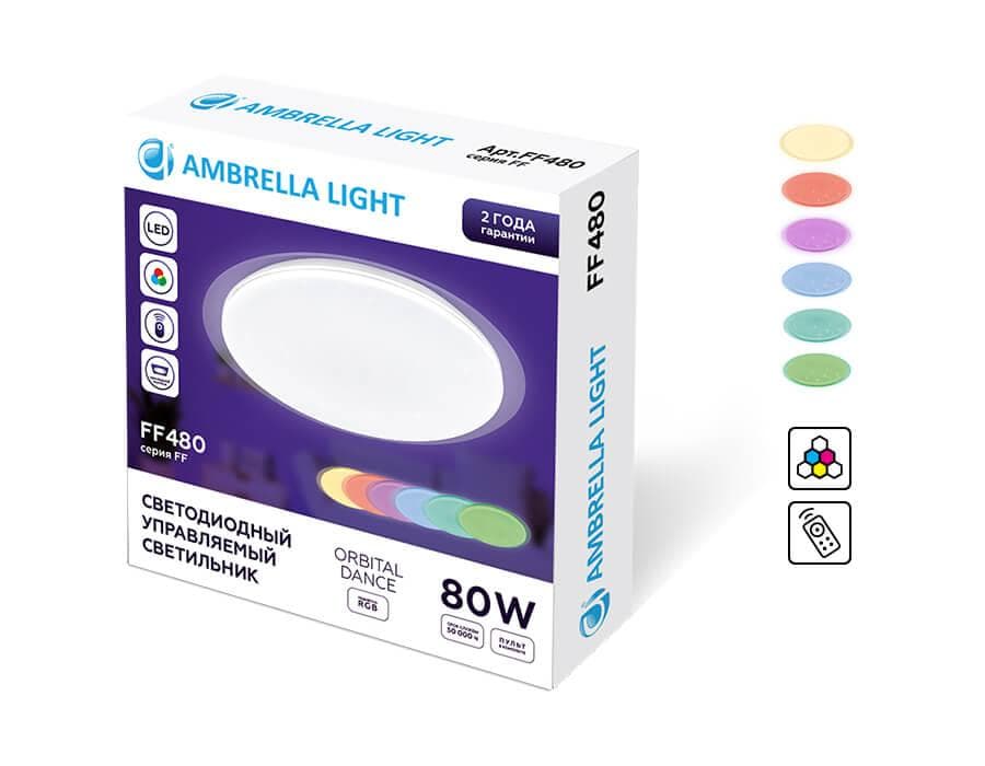 Ambrella Светодиодный светильник c подсветкой RGB FF480 WH белый 80W D560*75 (ПДУ ИК) — миниатюра 4