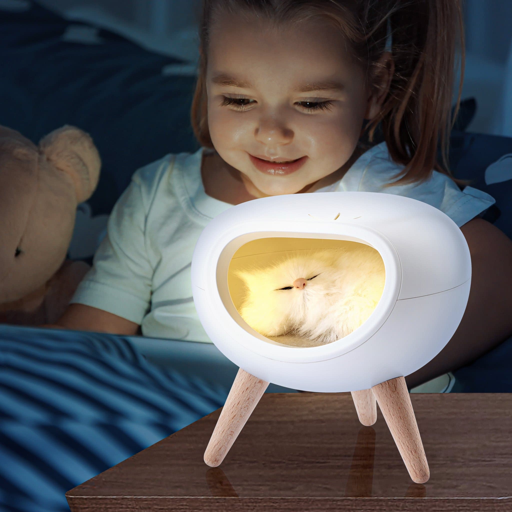 ЭРА Детский ночник - светильник светодиодный NLED-467-1W-W котик белый