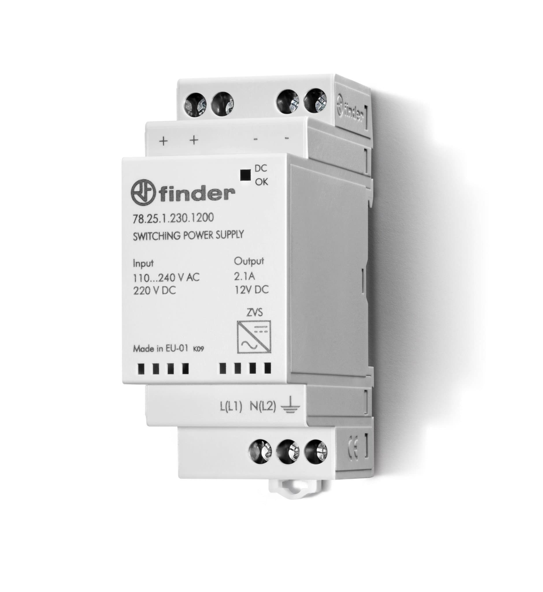 Finder Импульсный источник питания; вход 110...240В AC; выход 24В DC, 25Вт; модульный, ширина 35мм; степень защиты IP20 782512302400