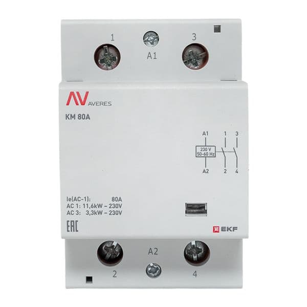 EKF Контактор модульный КМ 80А 2NO 230В АС (3 мод.) AVERES — миниатюра 3