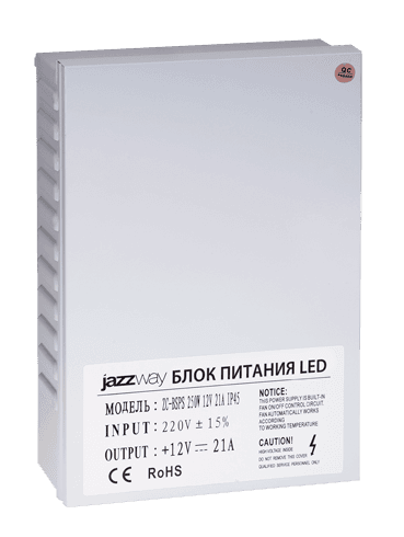 Jazzway Драйвер BSPS 12V21A=250W брызгозащищенный IP45 .1001245 — миниатюра 1