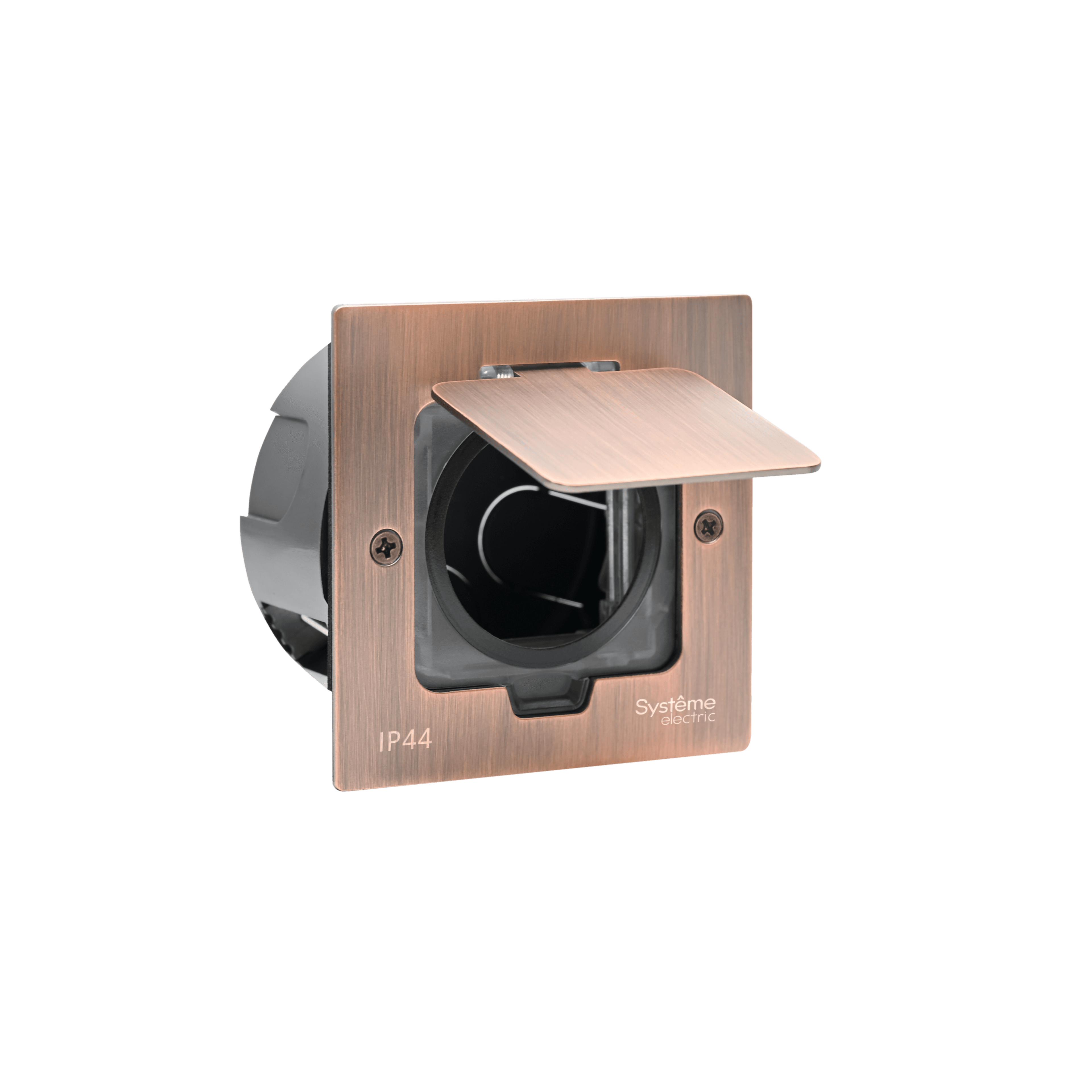 Systeme Elecrtic MultiDesk Медь Лючок на 2 модуля IP44 с монтажной коробкой для стены, фальшпола, стола, тип MDK20 — миниатюра 8