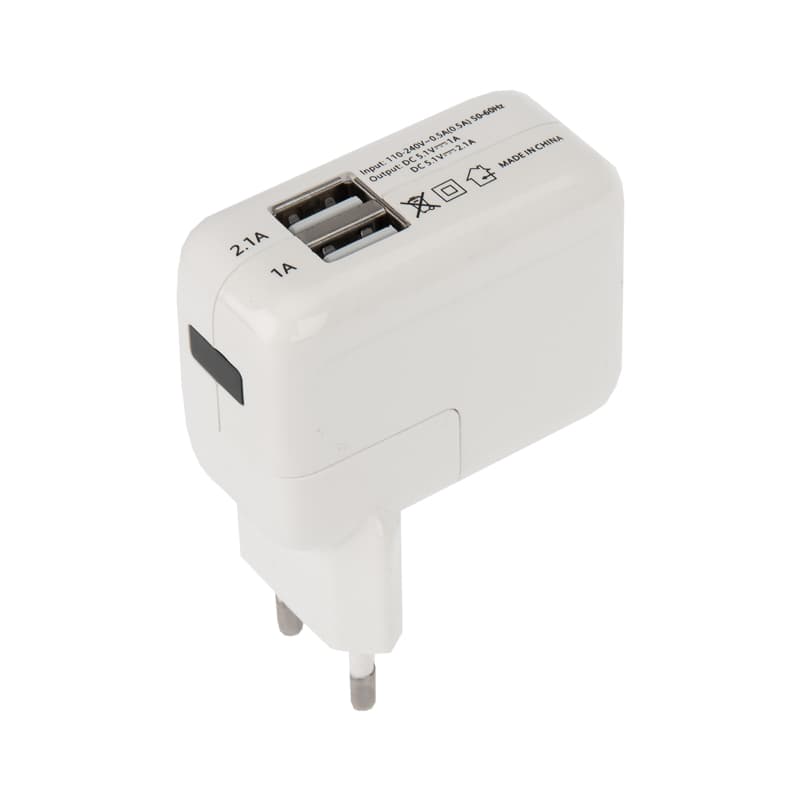 Сетевое зарядное устройство 2xUSB, Переходник+адаптер (СЗУ) (5V, 2 100mA+1000mA) Rexant 18-1187 — миниатюра 1