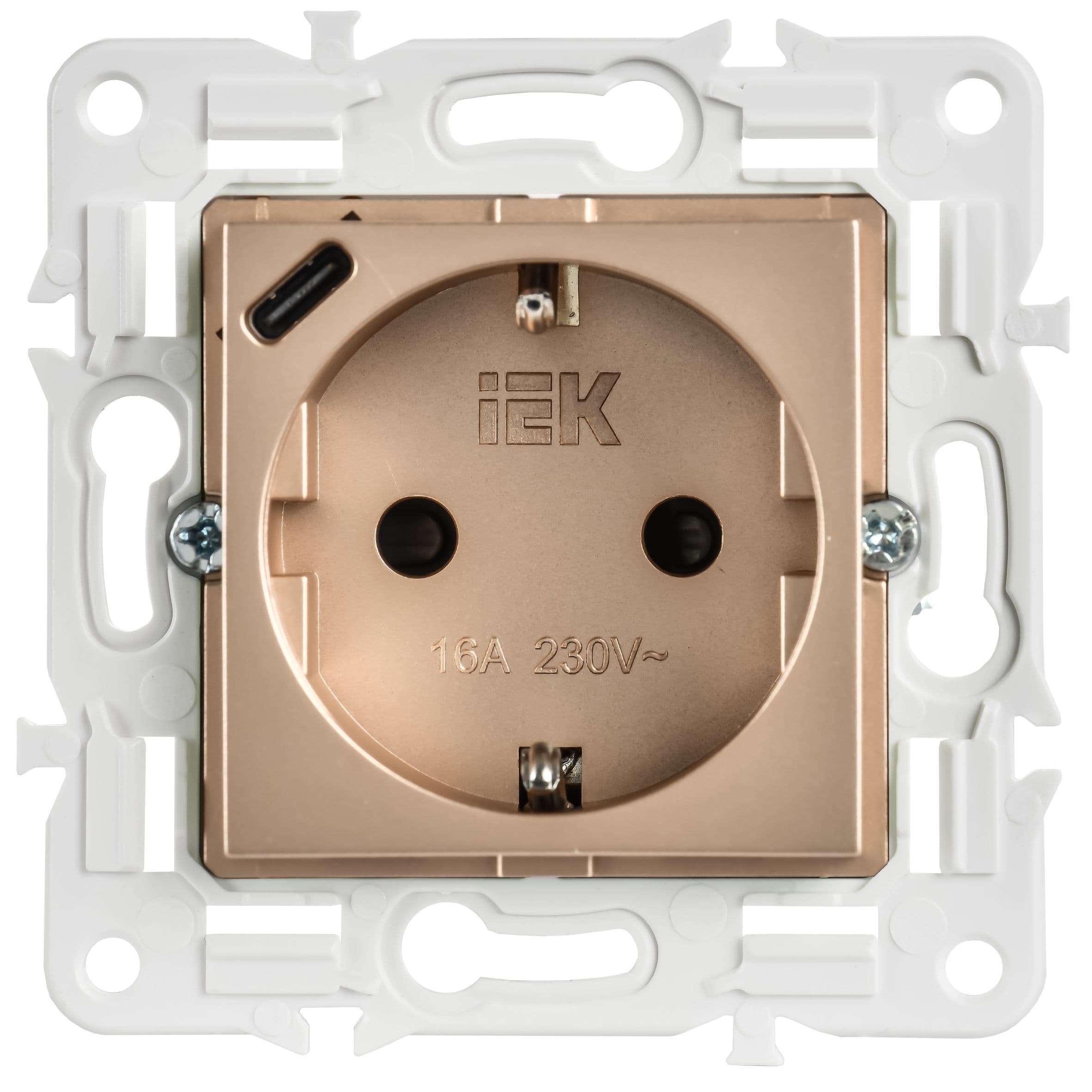 IEK SKANDY Песочный Розетка с/з с защитными шторками 16А с USB C 18Вт SK-R17Sa — миниатюра 2
