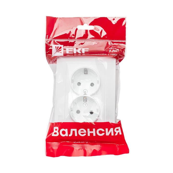 EKF PROxima Валенсия розетка 2-местная с/з 16А белая с защ. штор. — миниатюра 2