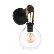 Eglo RODING Бра RODING, 1Х40W, E27, L180, H350, A180, сталь/дерево/стекло, черный/коричневый/прозрачный 43619