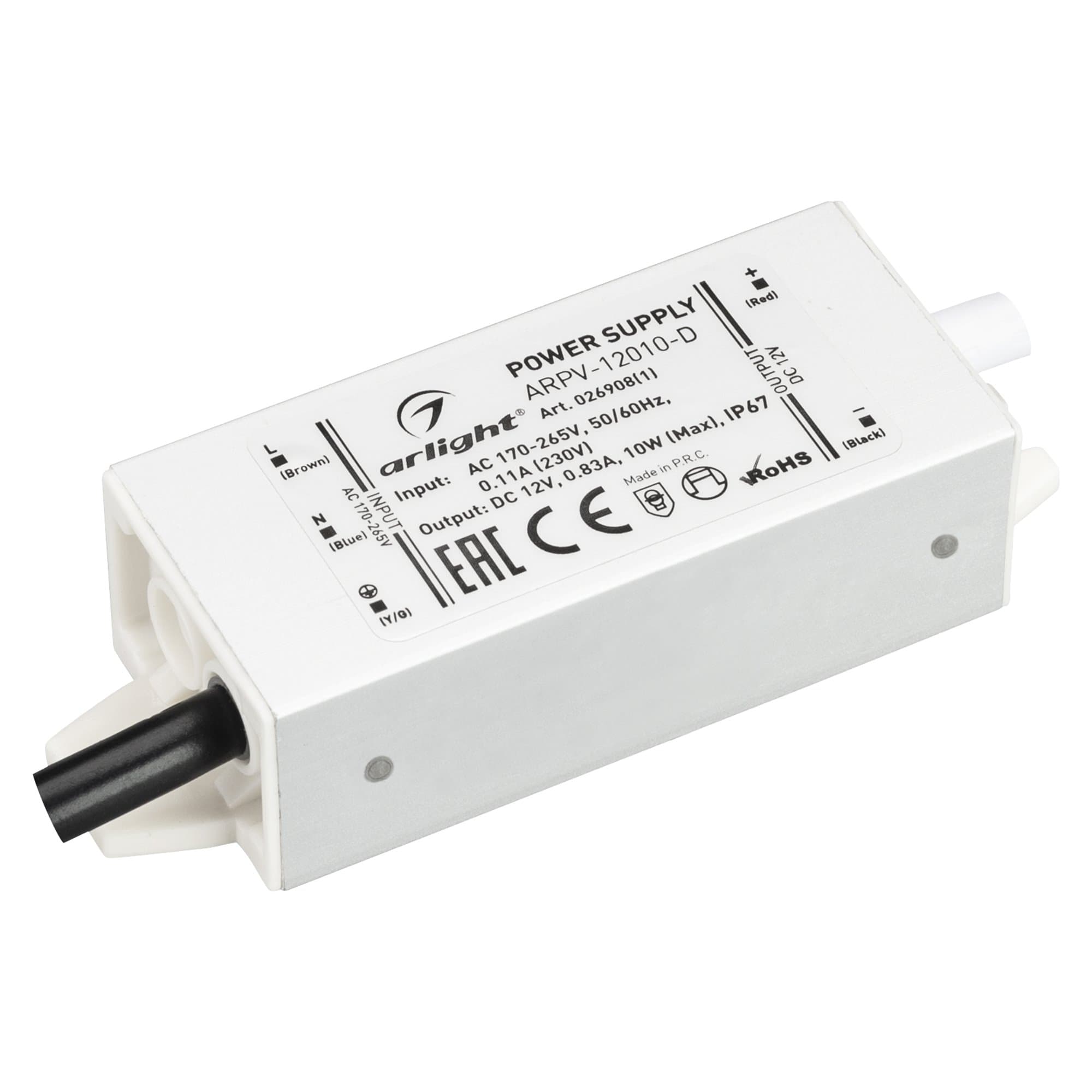 Arlight Блок питания ARPV-12010-D (12V, 0.83A, 10W) (IP67 Металл, 3 года) 026908(1) — миниатюра 1