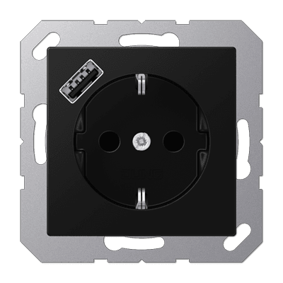 JUNG A Flow/A 550 Черный матовый Розетка с USB-зарядным устройством, тип А, SCHUKO A1520-18ASWM