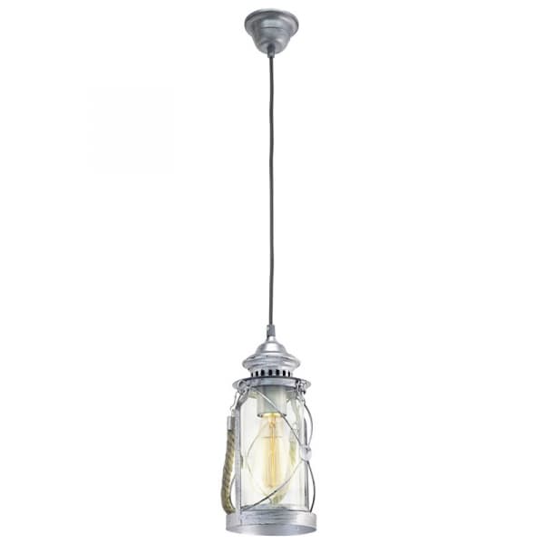 Eglo Подвес BRADFORD, 1x60W (E27), Ø140, H1100, сталь, серебряный состаренный/стекло 49214