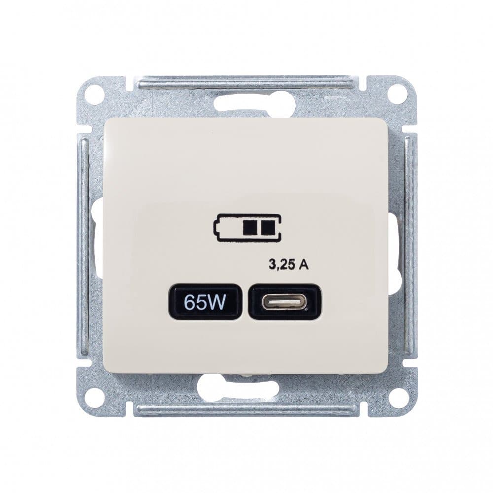 Systeme Electric Glossa Беж USB Розетка тип-C 65W высокоскор.заряд. QC, PD, мех.