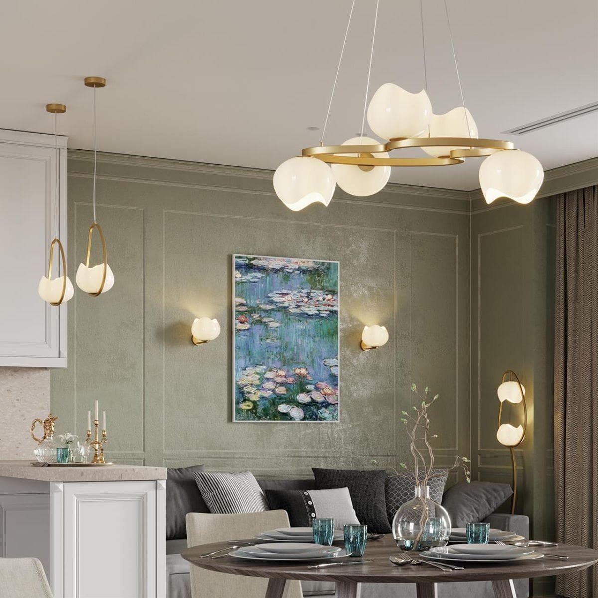 Odeon Light 4873/3 MODERN ODL_EX22 47 золотой/белый/стекло Люстра E14 3*40W WATERLILY — миниатюра 4