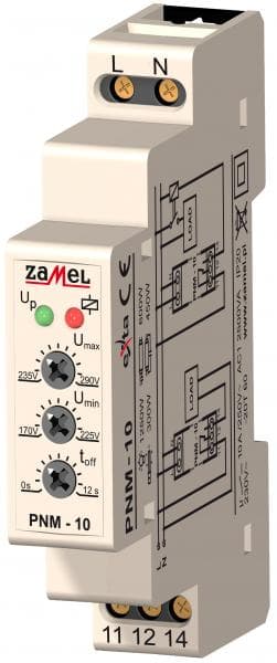 Zamel Реле напряжения 1Ф 10А рег. 170/290VAC (Umin/Umax) IP20 на DIN рейку PNM-10