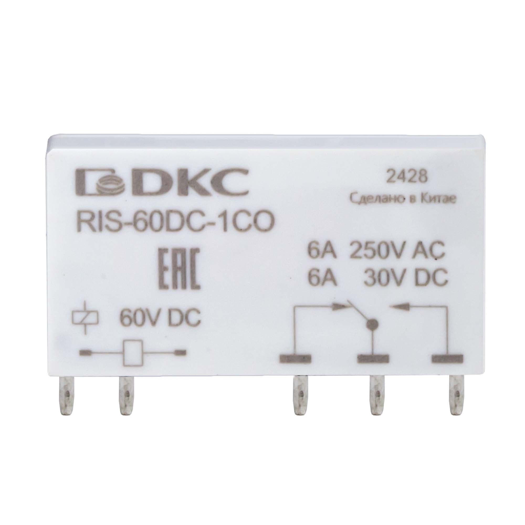 DKC Реле миниатюрное ультратонкое, 1CO, ком. ток 6А, AgSnO2, напряжение 60V DC