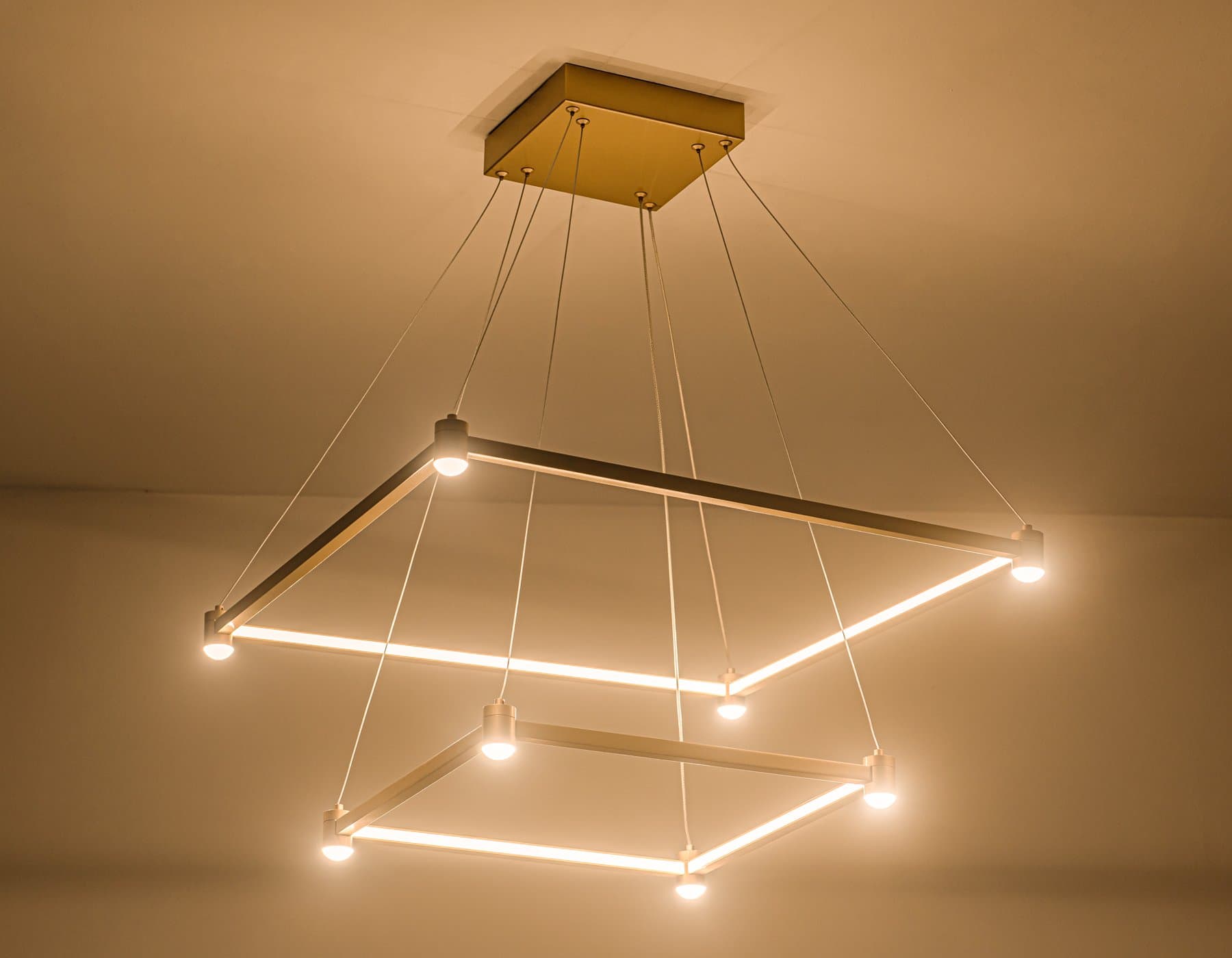 Ambrella Светильник подвесной светодиодный FL5599/2+8 GD золотой 60W 3000K/4200K/6400K 600*600*1300 (без ПДУ) — миниатюра 4