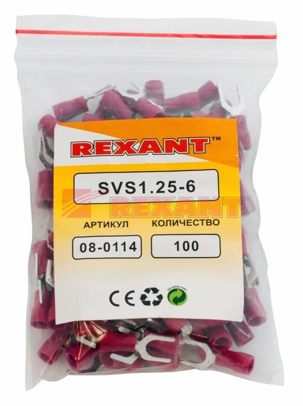 Наконечник вилочный изолированный 6.5мм 0.5-1.5мм² (НВи 1.5-6) красный Rexant 08-0114 — миниатюра 2