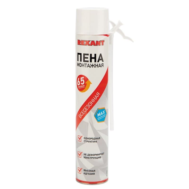 Пена монтажная всесезонная с трубочкой 65 л max Rexant 89-0904