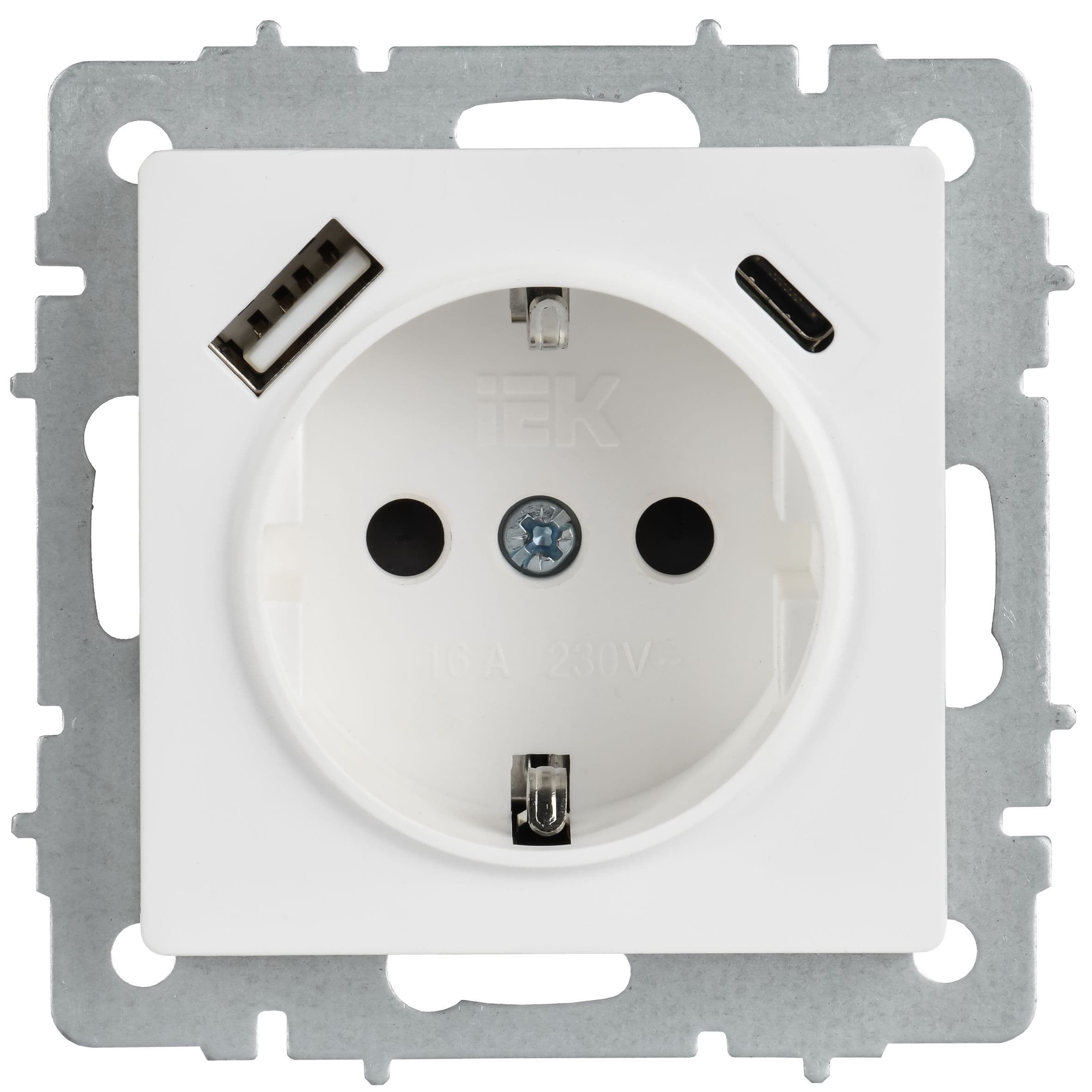 IEK BRITE Роз. с з/к/ш 16А с USB A+C 18Вт РЮш11-1-БрАБ а/б — миниатюра 2