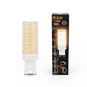 Gauss Лампа G9 AC185-265V 5,5W 550lm 3000K керамика диммируемая LED 107309155-D