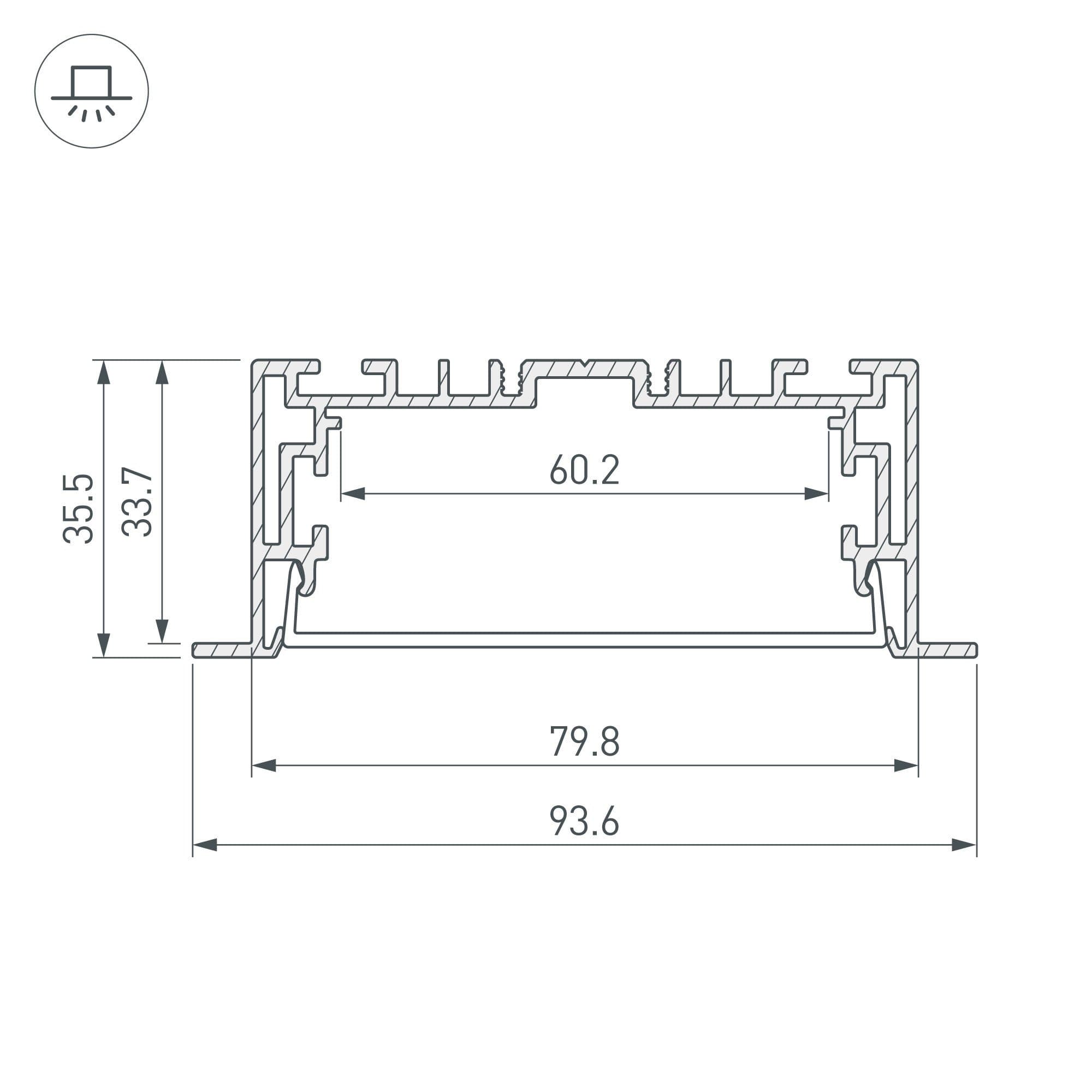 Arlight Профиль с экраном S2-LINIA94-F-2500 ANOD+OPAL (Алюминий) 021178(1) — миниатюра 2